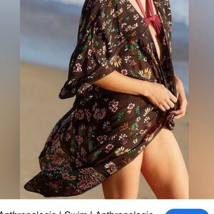 Anthropologie Black/brien Floral Kimono beach cover long
